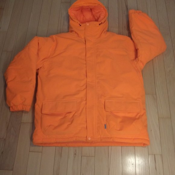 NWT LL Bean Hunter Orange hooded coat size Large FLAWED - Picture 1 of 16